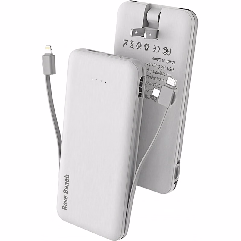 10000 mAh Power Bank with Built-in Cables