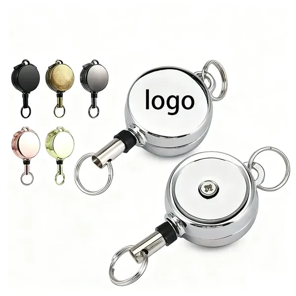 Custom Metal Retractable Cable Keychain — Heavy-Duty Key Ring Trade Show Giveaway 1