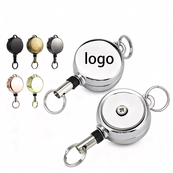 Custom Metal Retractable Cable Keychain — Heavy-Duty Key Ring Trade Show Giveaway