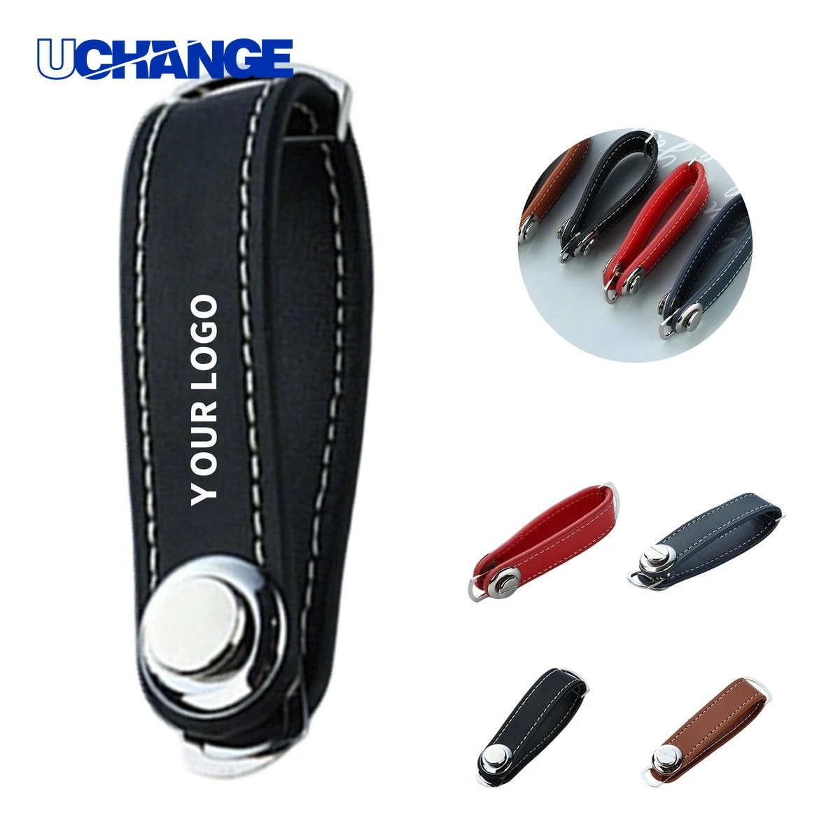 Leather and Metal Key Ring with Polished Detail 1