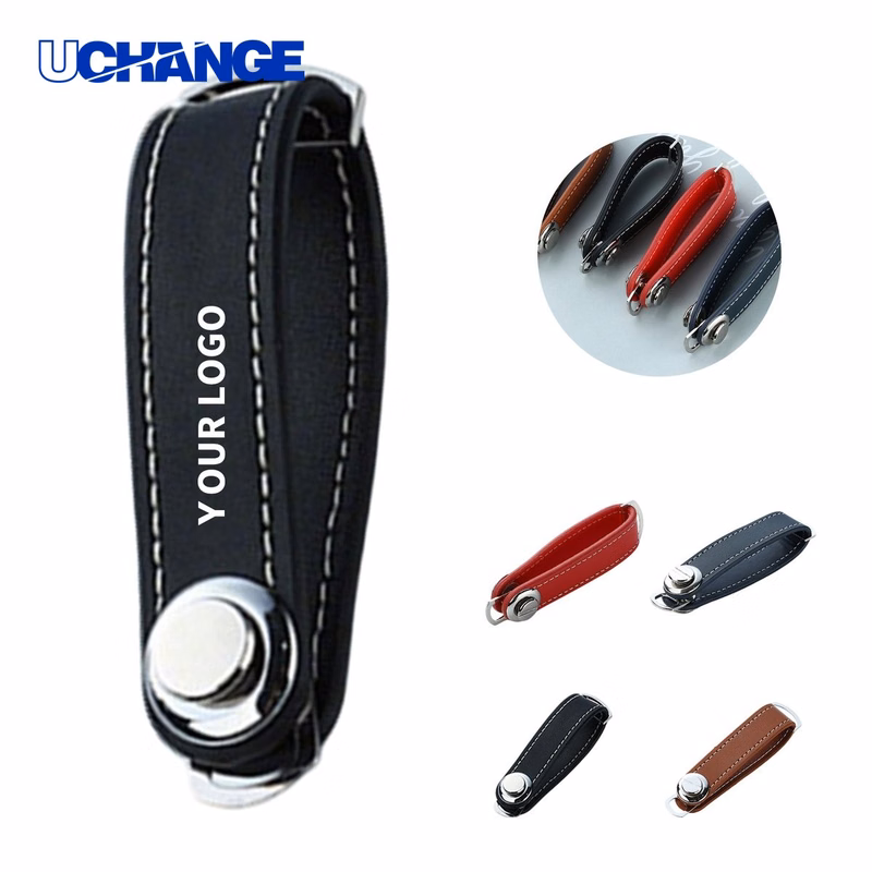Leather and Metal Key Ring with Polished Detail