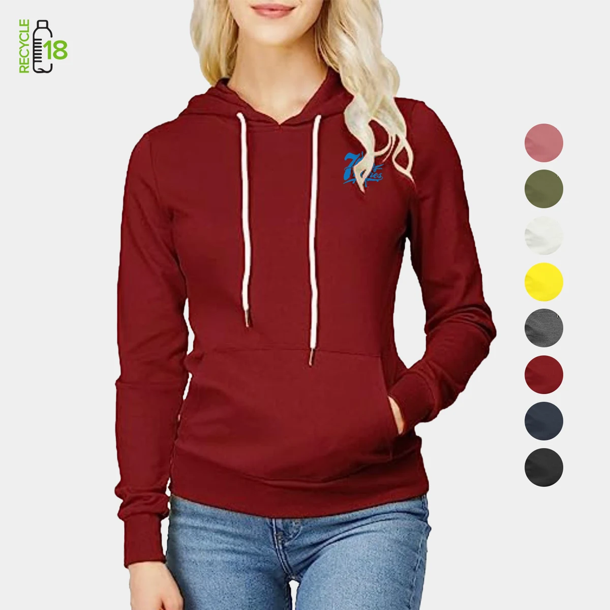 REPREVE® - Women's Recycled Fleece Hoodie w/ Kangaroo Pocket & Antibacterial, custom hoodie or sweatshirt with logo imprint 1