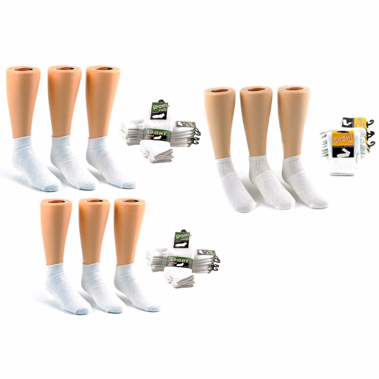 Kids' Athletic Ankle Socks - White Assorted Sizes