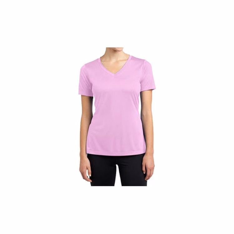 Women's V-Neck Fitted Tees - Pink Large Cotton Short Sleeve