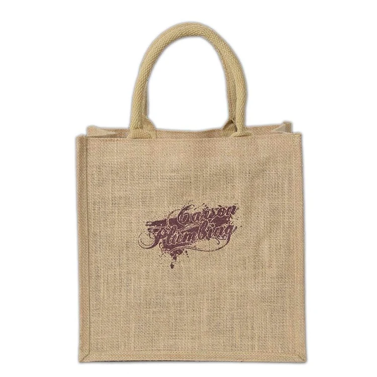 "Cozumel" Medium Laminated Burlap Tote Bag 12x7x12" 1