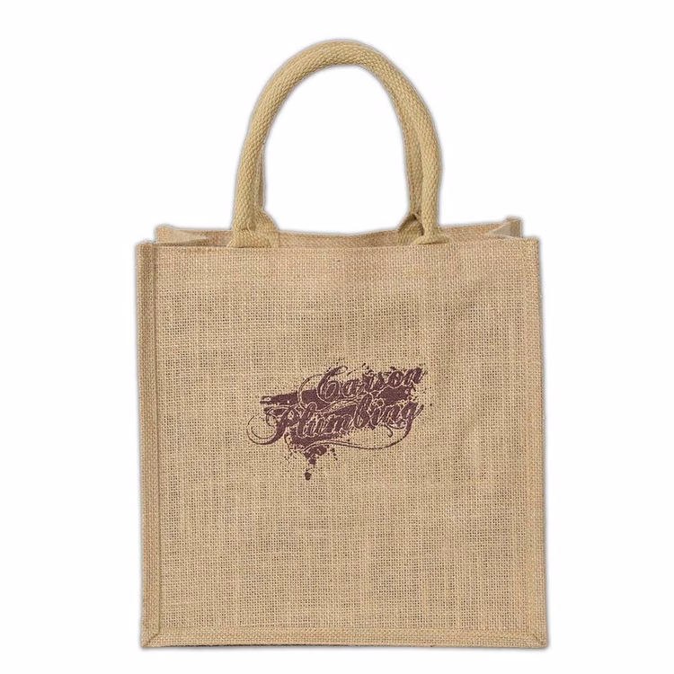 "Cozumel" Medium Laminated Burlap Tote Bag 12x7x12"