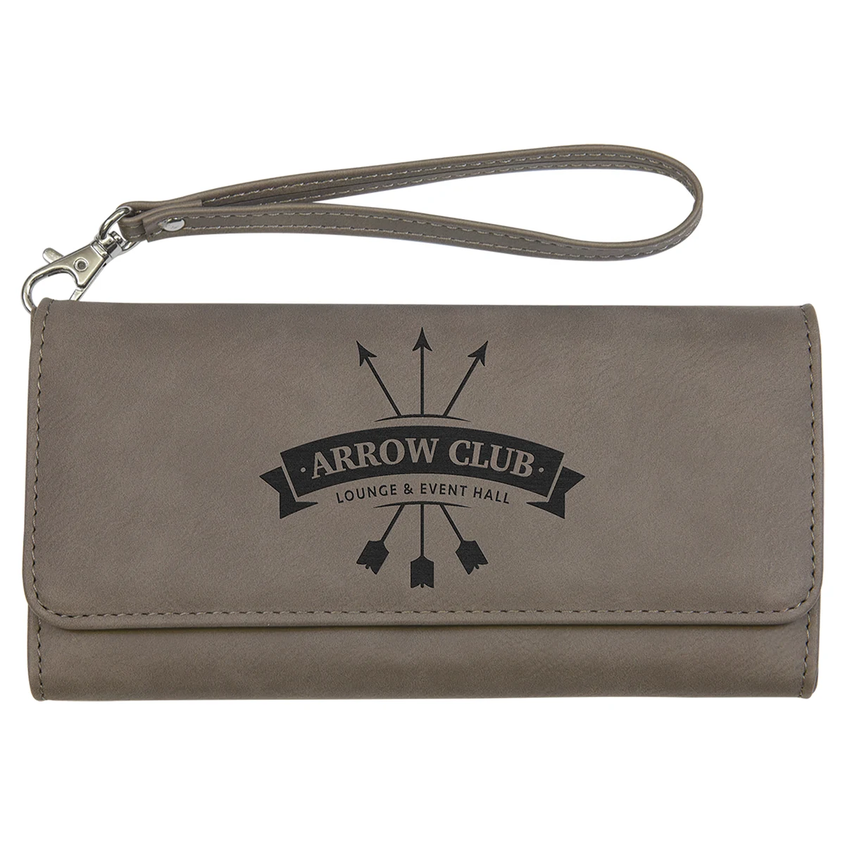 7 1/2" x 4" Gray Leatherette Wallet with Strap 1
