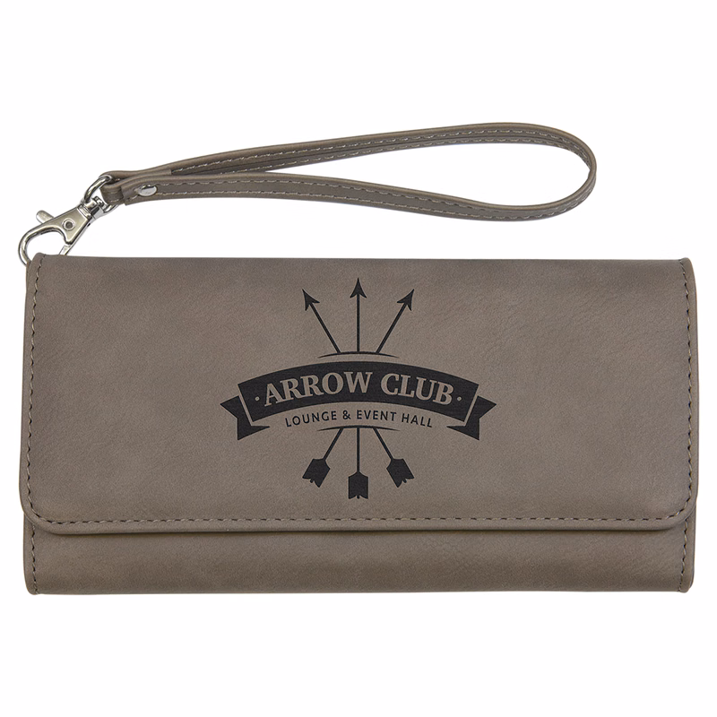 7 1/2" x 4" Gray Leatherette Wallet with Strap
