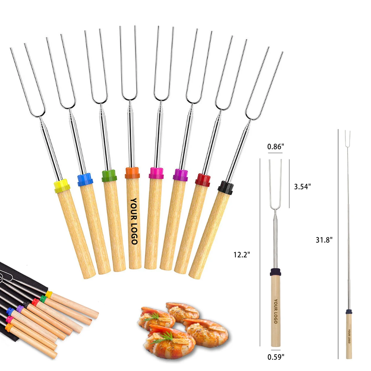 Extendable Barbecue Fork With Wooden Handle 1