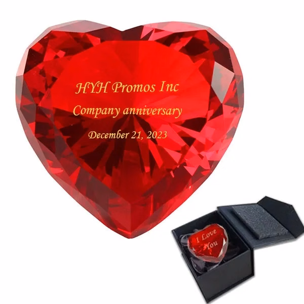 Red Heart Shaped Crystal Diamond Paperweight