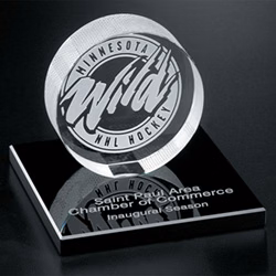 Hockey Puck on Black Glass Base