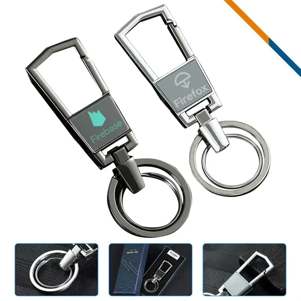 Custom Zinc Alloy Metal Keychain with Polished Finish and Dual Rings — Engraving Item 1