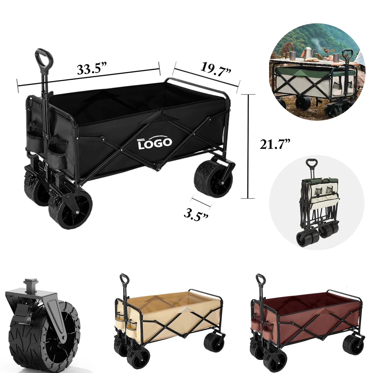 MOQ1 Folding Picnic Cart with Brakes and Oversized Wheels 1