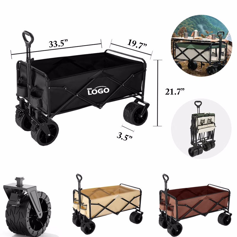 MOQ1 Folding Picnic Cart with Brakes and Oversized Wheels