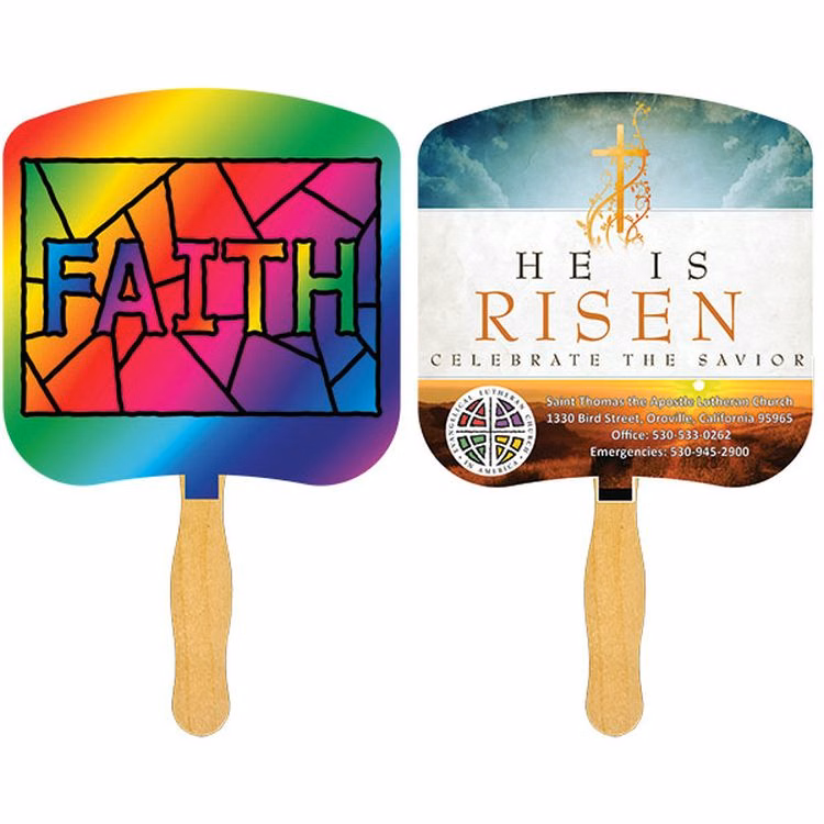 Religious Hand Fan/ Faith Stained Glass with Four Color Process Imprint