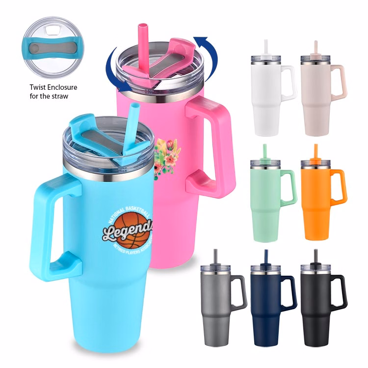 30 oz. Two Tone Travel Handle Mug with Twist Closure Straw Lid