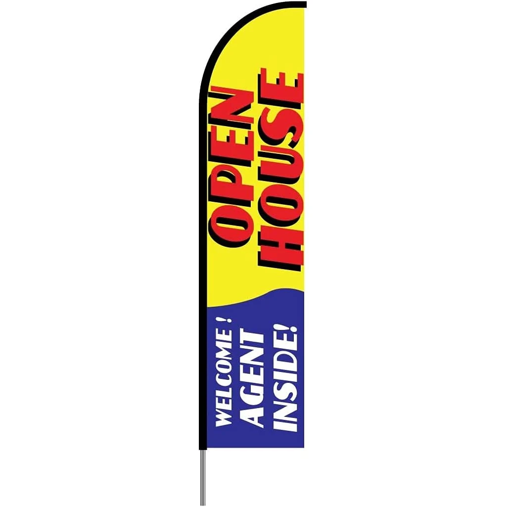 Open House Sign Flag Kit 15' Feet Feather Flag Sign feather banners Outdoor Banner (Yellow) 1