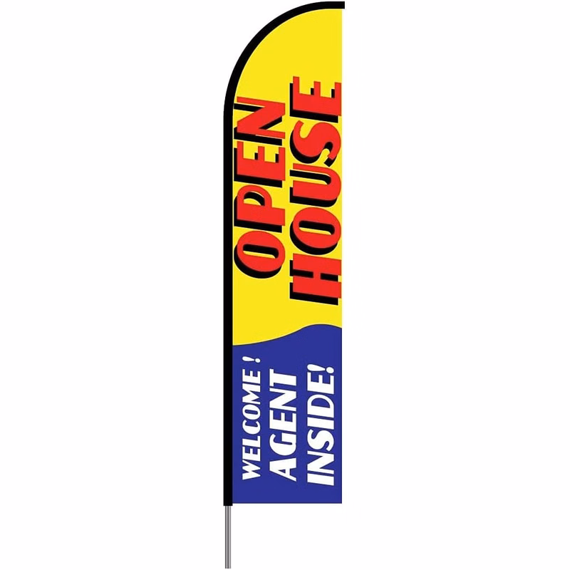 Open House Sign Flag Kit 15' Feet Feather Flag Sign feather banners Outdoor Banner (Yellow)