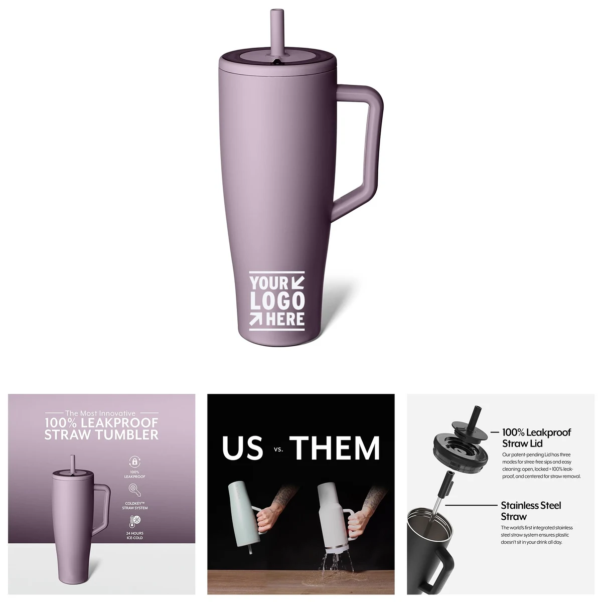 40 oz Insulated Tumbler with Handle and Straw 1