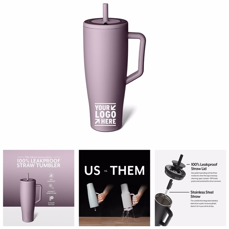 40 oz Insulated Tumbler with Handle and Straw