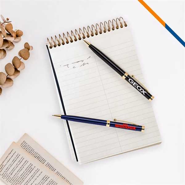 Custom Slim Brass Metal Ballpoint Pen with Gold Accents — Professional Writing