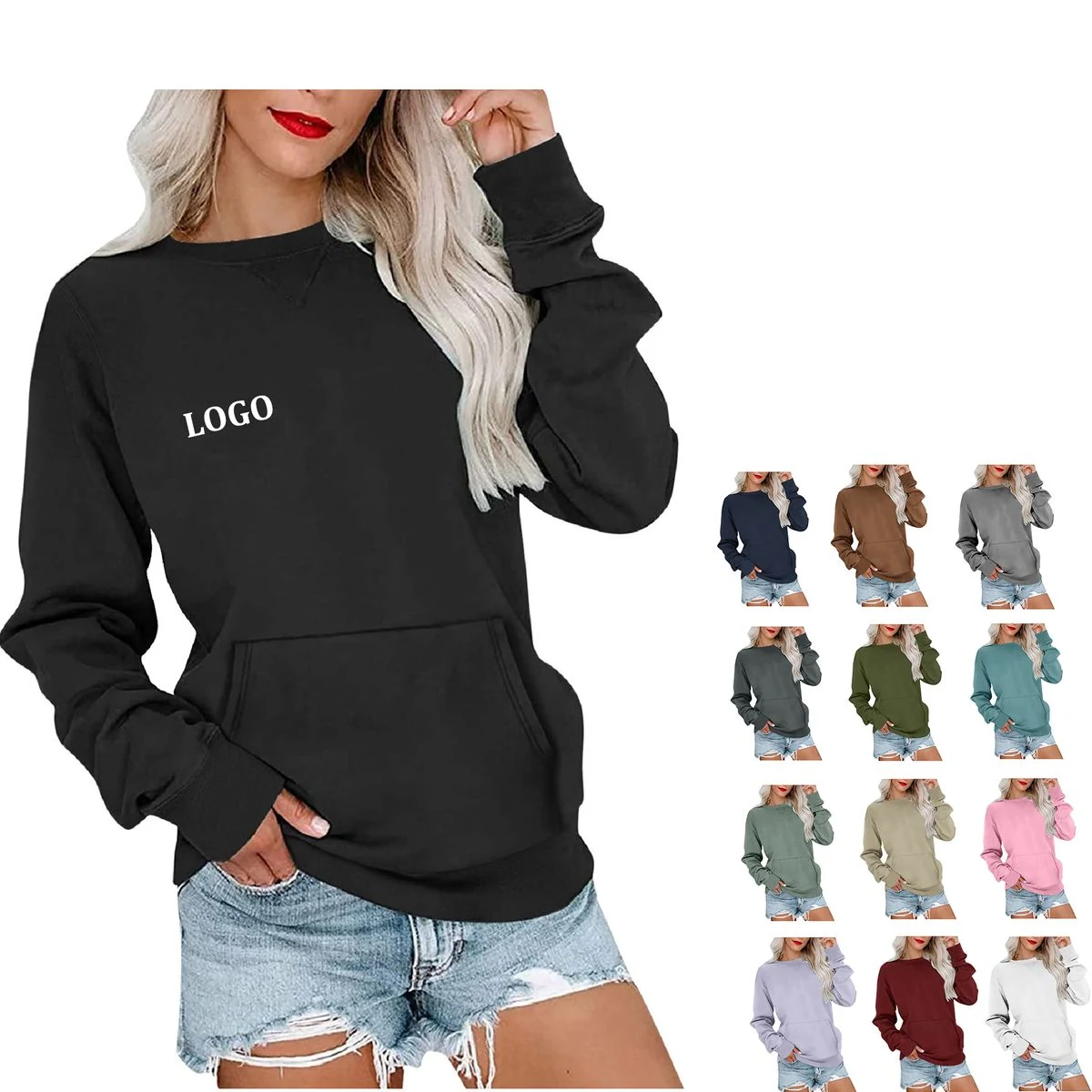 Casual Womens Sweatshirts Crewneck Long Sleeve Tops, custom hoodie or sweatshirt with logo imprint 1