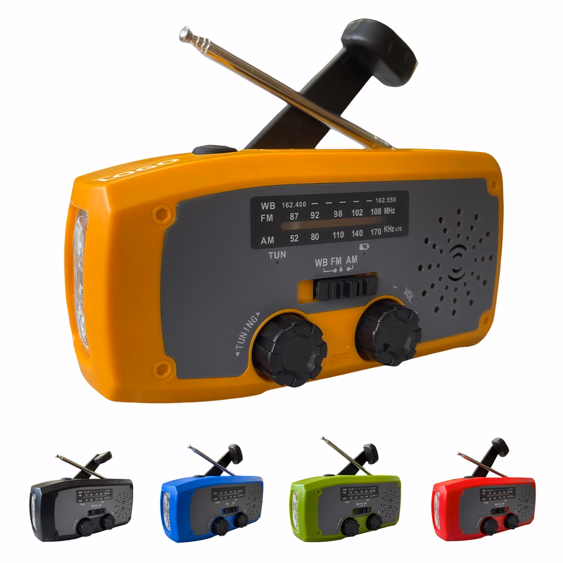 Portable Emergency Radio with Hand-Crank & Solar Charging