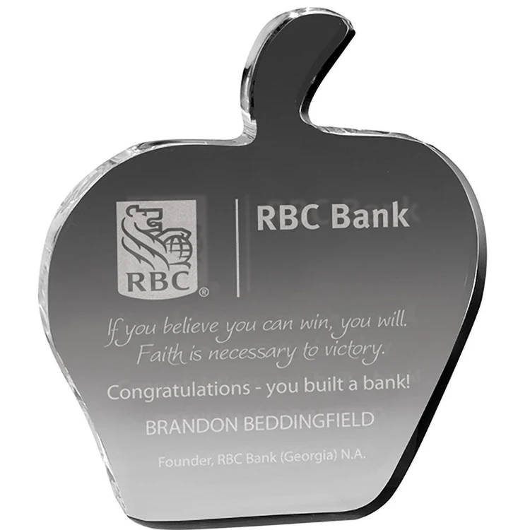 Clear Apple Paper Weight (4 1/8"x 4 5/8" 3/8") Laser Engraved 1