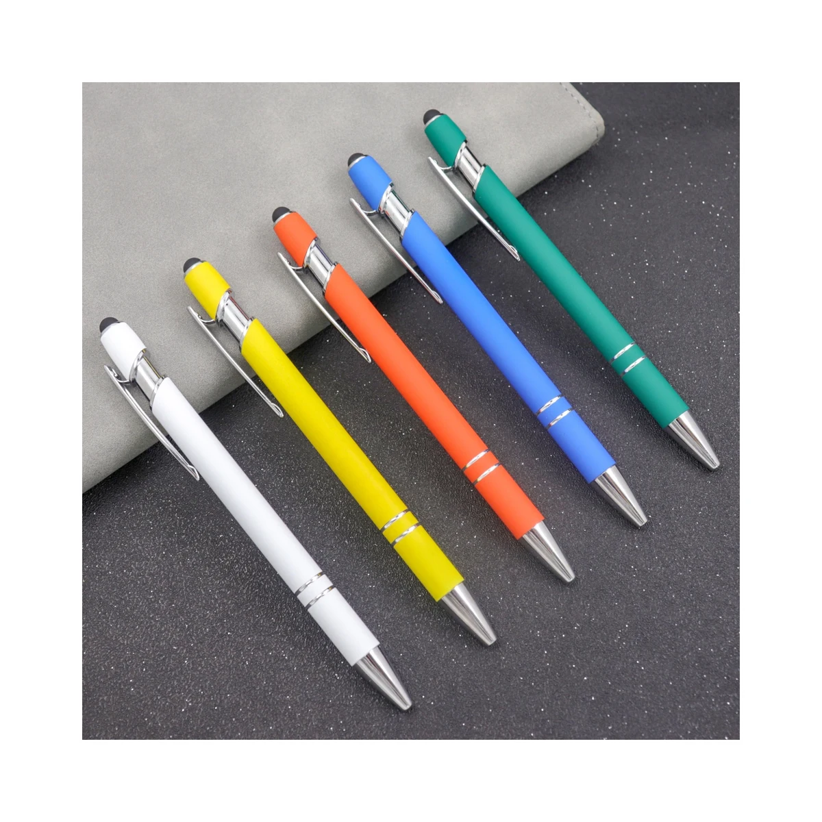 Rainbow Rubberized Soft Touch Ballpoint Pen with Stylus Tip a stylish 1