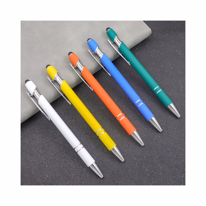 Rainbow Rubberized Soft Touch Ballpoint Pen with Stylus Tip a stylish