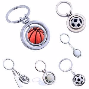 Rotating Soccer Shaped Keychains Plastic Keyring