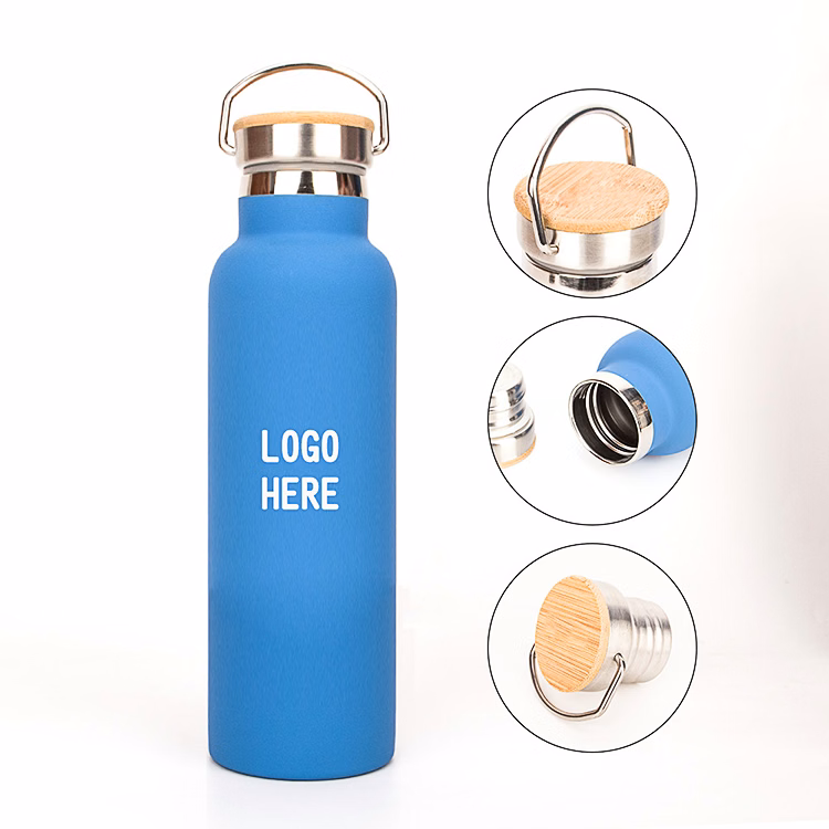 17 OZ Power Coated Stainless Steel Bottle with Bamboo Lid