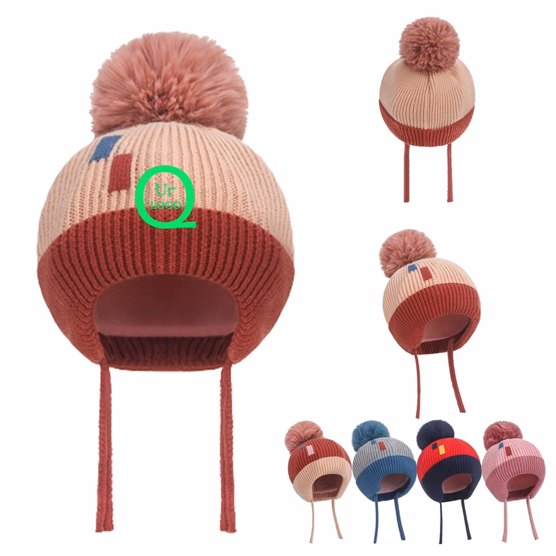 Contrast Pom-Pom Knitted Cap For Kids