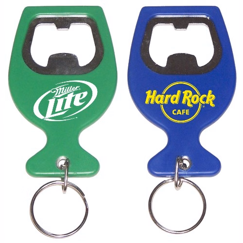 Wine cup shape bottle opener with split key ring