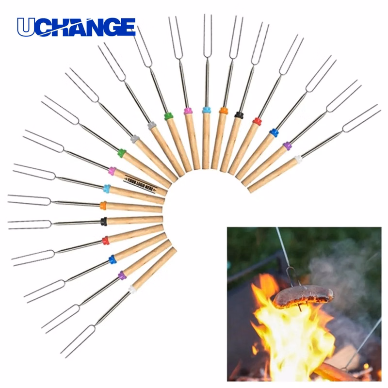 Stainless Steel Marshmallow Roasting Sticks BBQ Skewers for Camping & Fire Pits