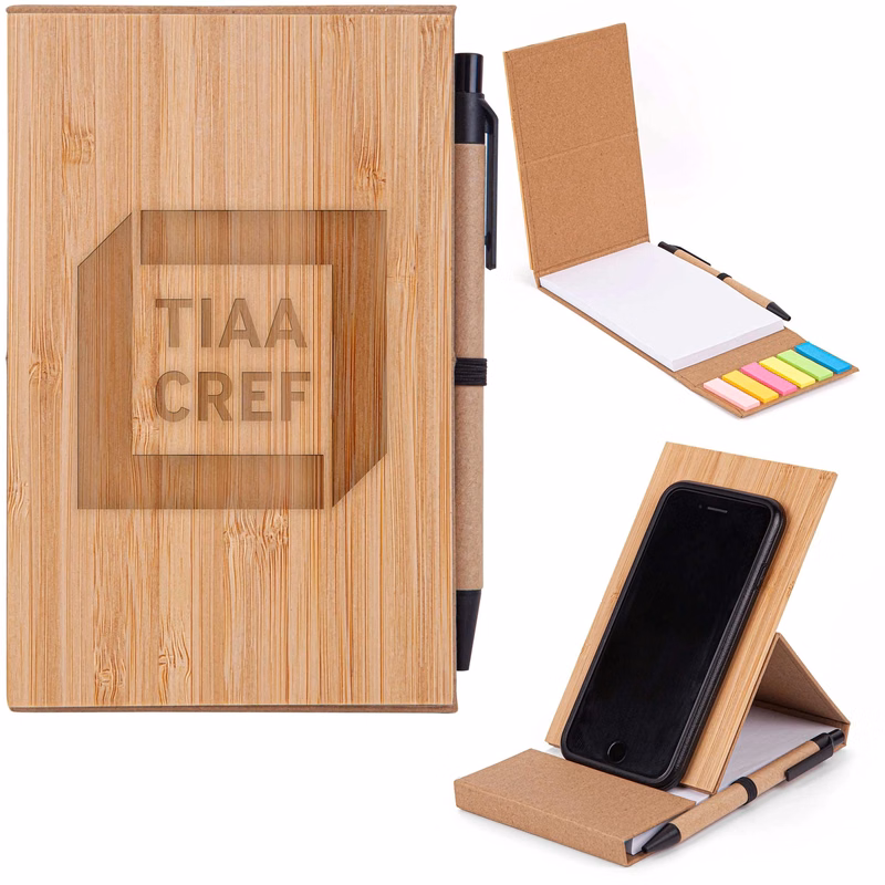 4x6 Bamboo Phone Holder Notepad & Pen Set with Sticky Notes
