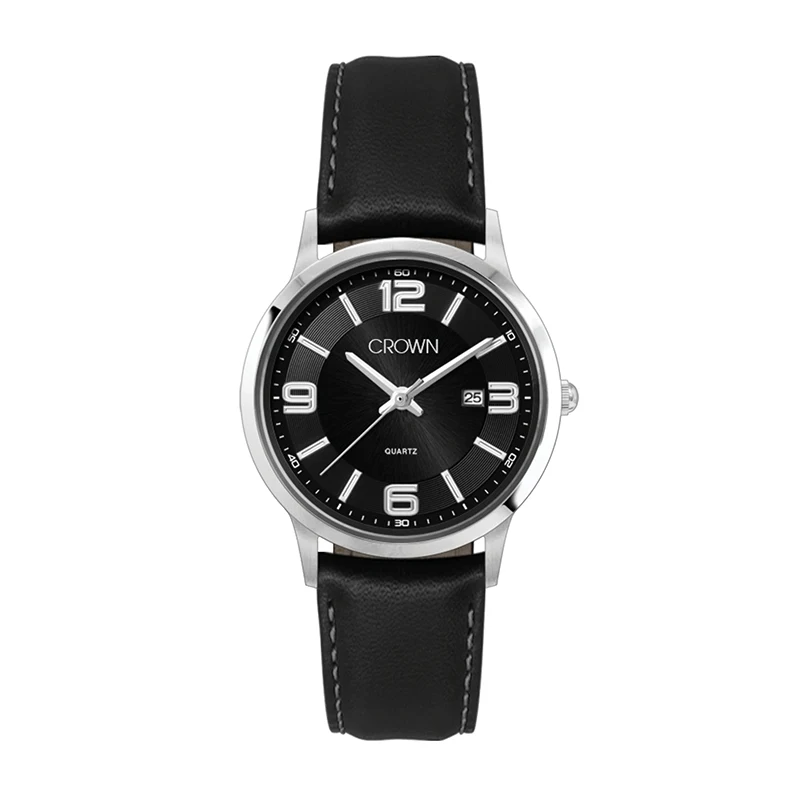 WC4217 22MM STEEL SILVER CASE, 3 HAND MVMT, BLACK DIAL, DTE DISPLAY, LEATHER STRAP, FLAT MINERAL CRYSTAL, 5 1