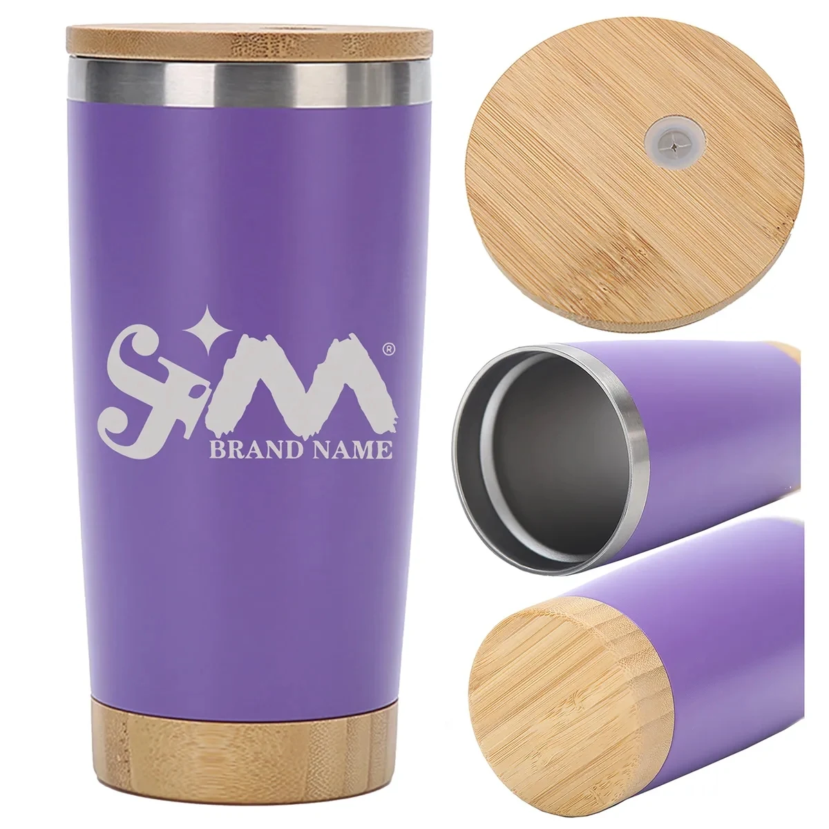 20 Oz Double Wall Thermal Cup With Bamboo Wooden Lid Base 1
