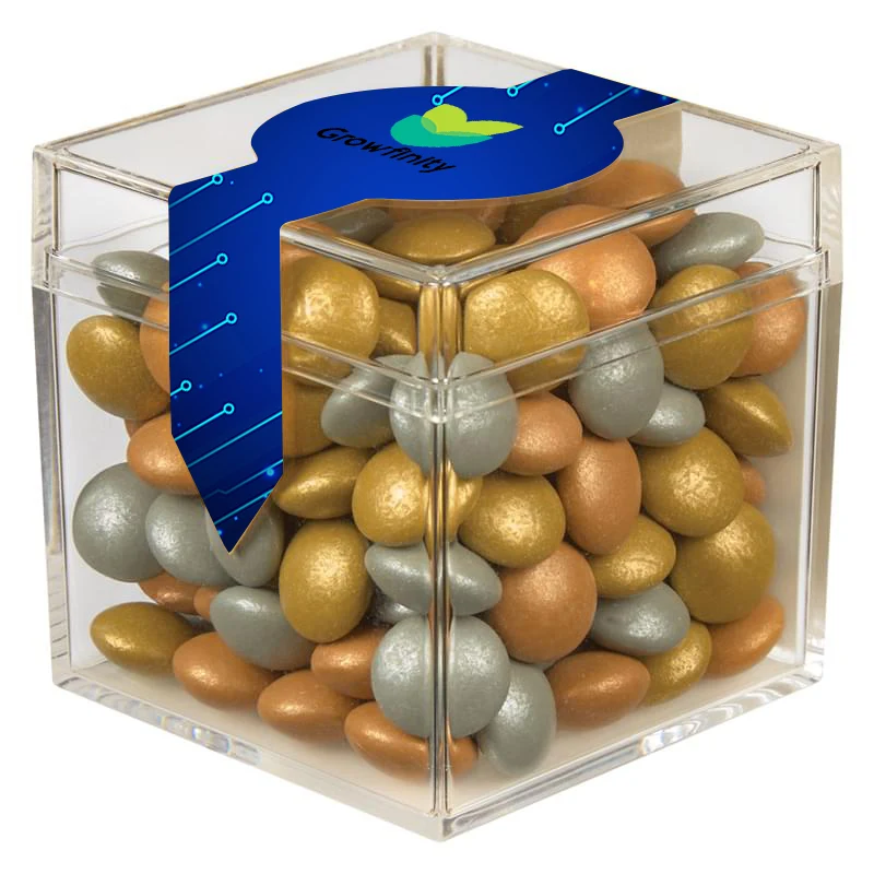Cube Shaped Acrylic Container W/ Metallic Chocolate Littles 1