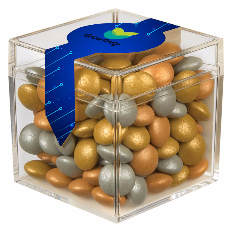 Cube Shaped Acrylic Container W/ Metallic Chocolate Littles