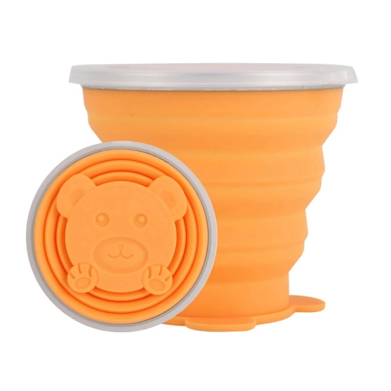 320 ml Cartoon Bear Silicone Foldable Coffee Cup with Lid 1