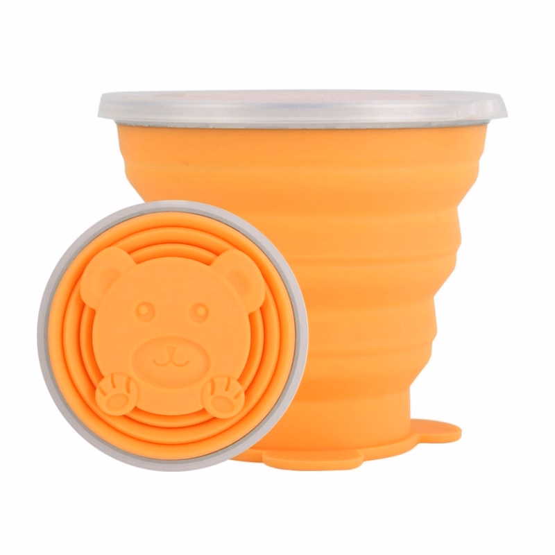 320 ml Cartoon Bear Silicone Foldable Coffee Cup with Lid