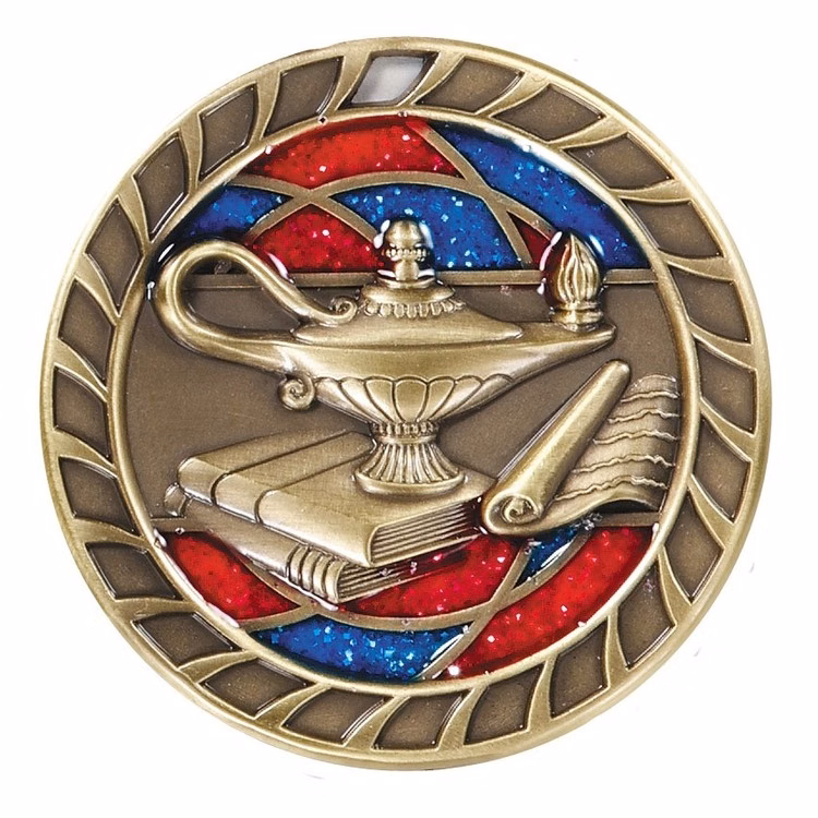 Lamp of Knowledge Glitter Medal, 2 1/2"