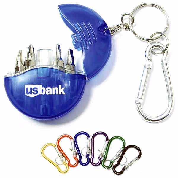 Mini 4-in-1 Screwdriver tool set with split keychain