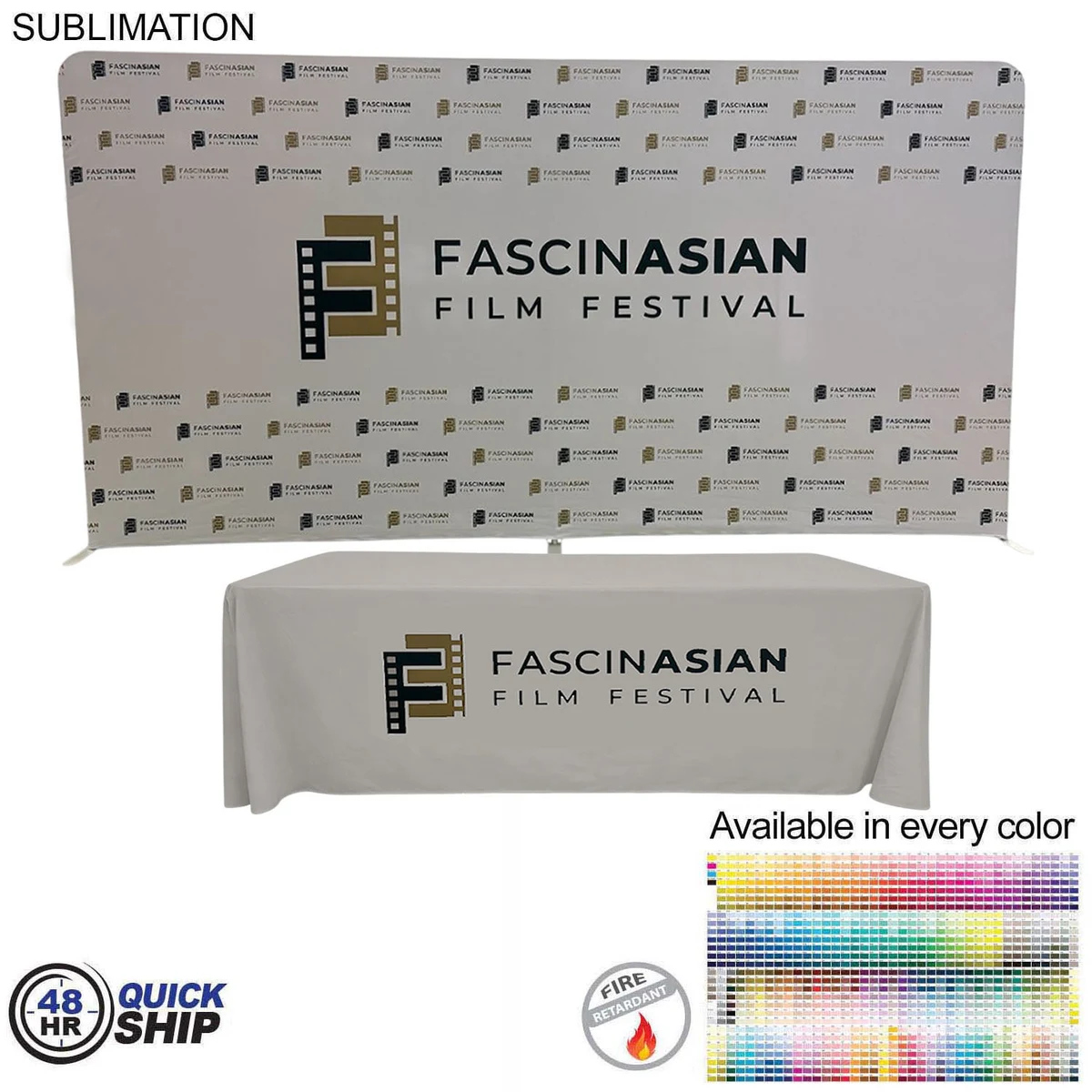 48Hr Quick Ship - Tradeshow Booth Package, 15' EuroFit Tension Fabric Wall & PREMIUM 8' Tablecloth 1
