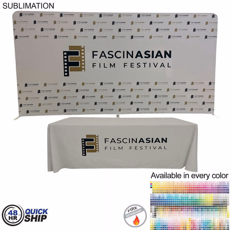48Hr Quick Ship - Tradeshow Booth Package, 15' EuroFit Tension Fabric Wall & PREMIUM 8' Tablecloth