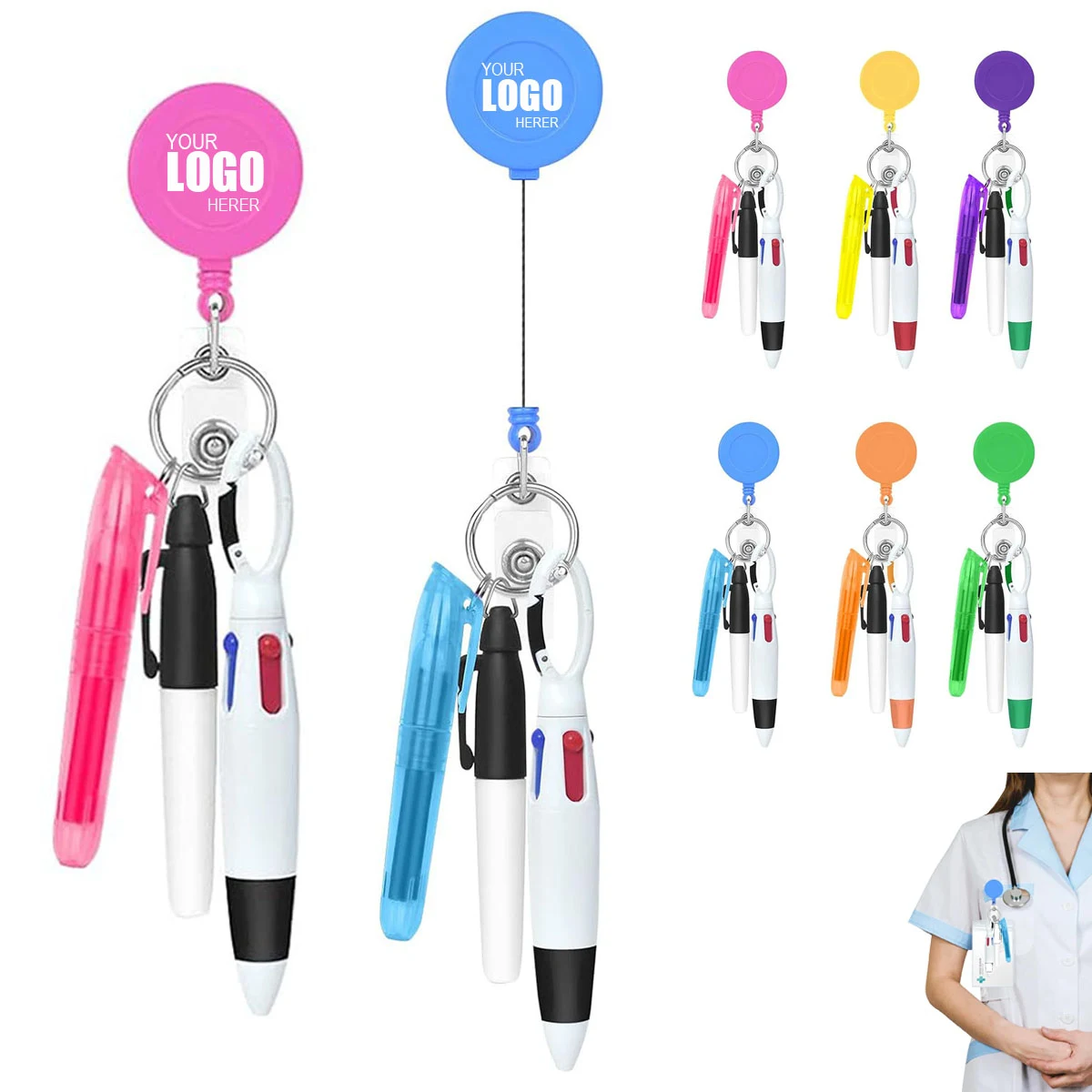 Mini Nurse Ballpoint Pen Badge Clip Highlighter Marker Set 1
