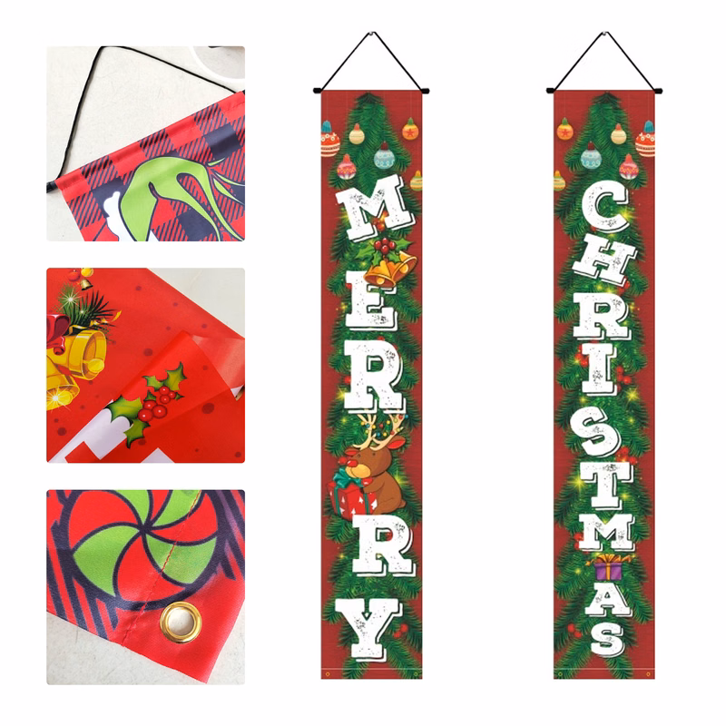 MOQ50 Christmas Door Banner Red Plaid Decoration Holiday