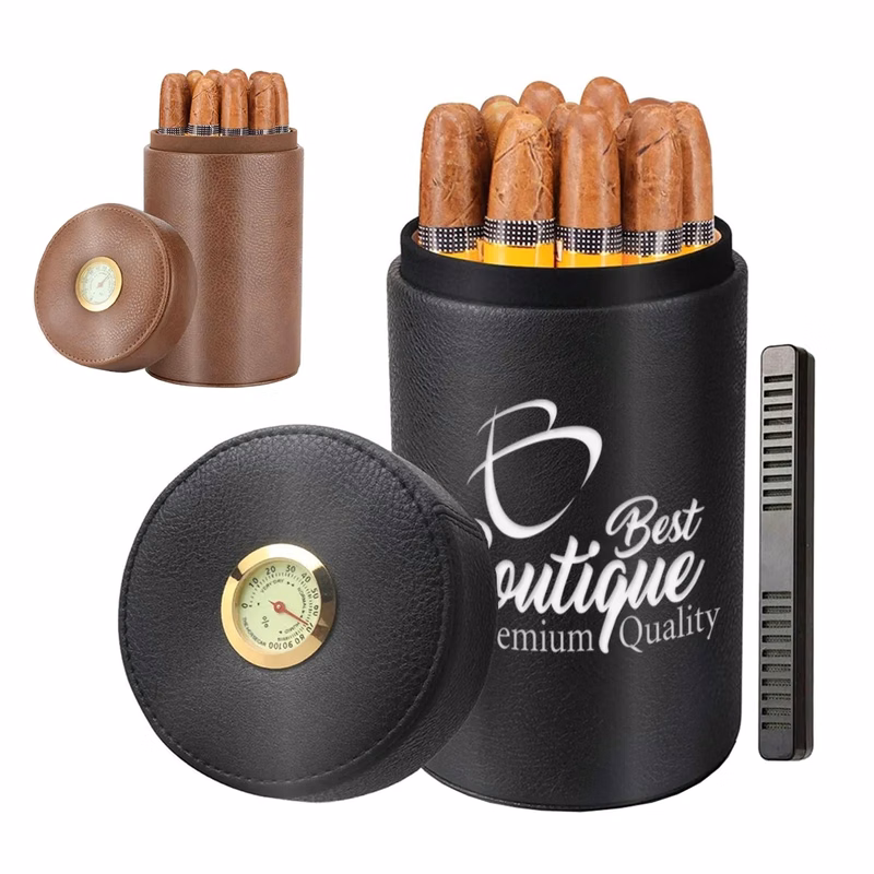 Portable Leather Cigar Humidor Case Jar For Travel Business