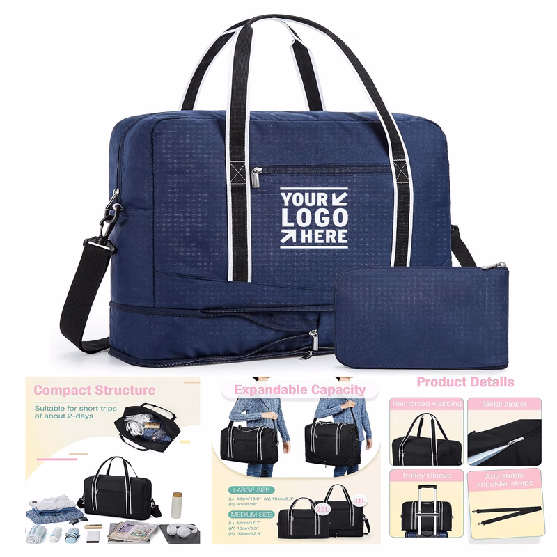 Women Men Weekender Overnight Carry On Luggage 31L Expandable Large Foldable Duffle Travel Bag